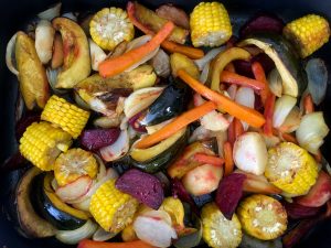 roasted vegetables in olive oil and garlic