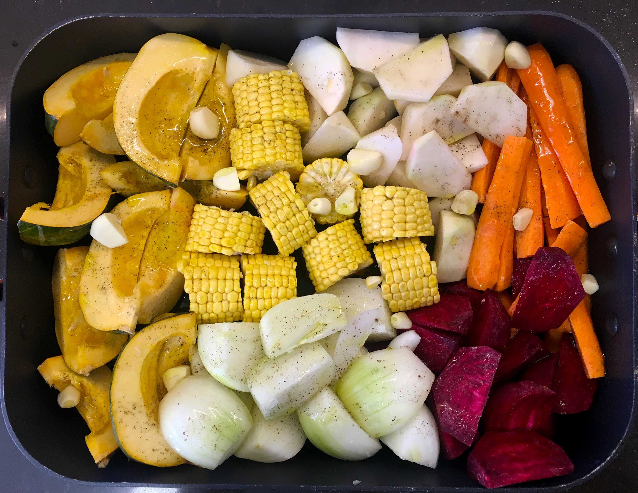 roasted vegetables in olive oil and garlic