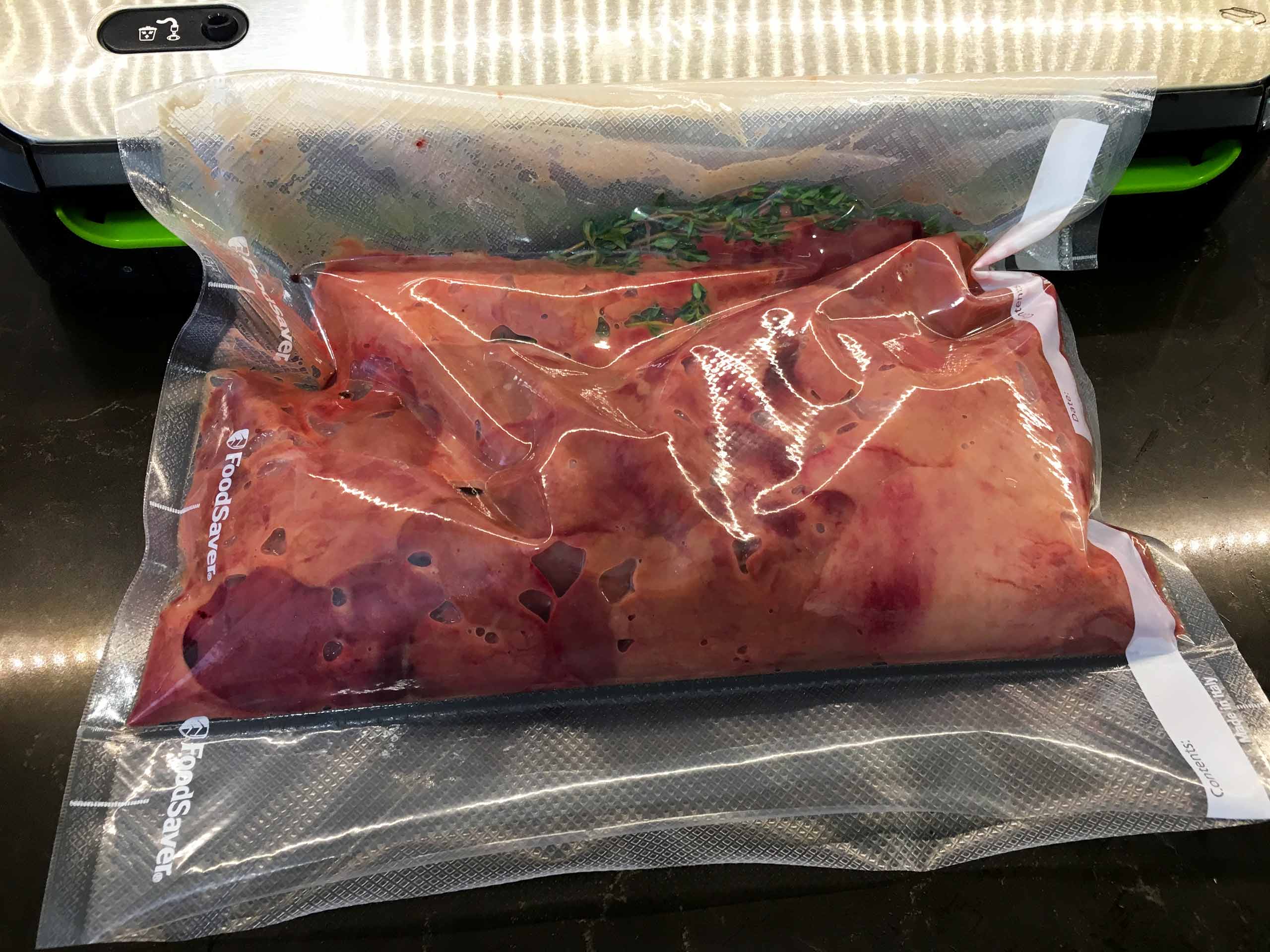 Place the liver in a vacuum bag and seal the bag