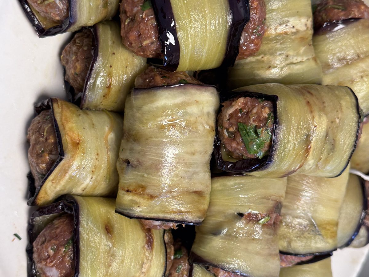 Stuffed eggplant rolls ready to cook