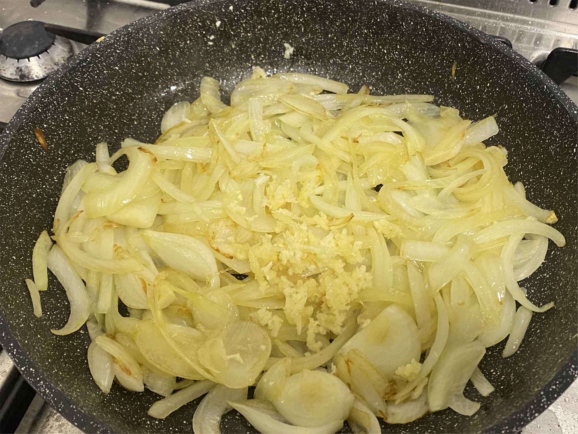 Caramelized onions with minced garlic