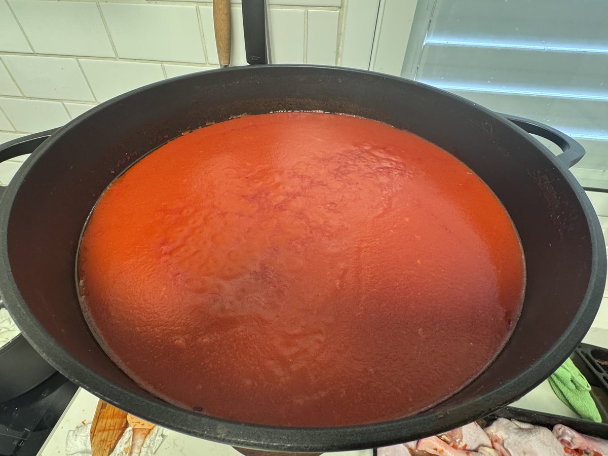 Tomato sauce in a wide pan